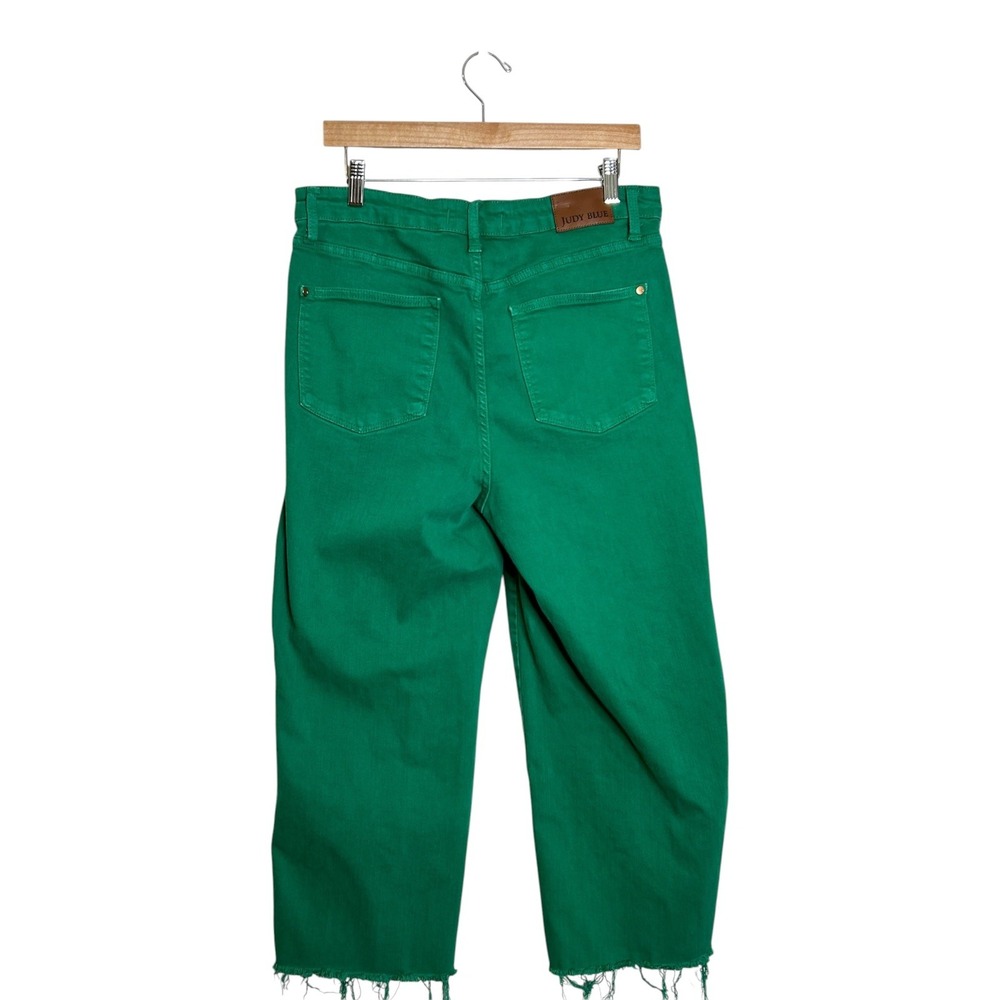 Judy Blue Kelly Green High-Waist Tummy Control Wide Leg Crop Jeans 15/32 - Picture 2 of 10